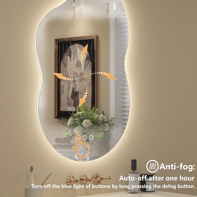 60x32 Inch Irregular Cloud LED Bathroom Mirror with Lights | Asymmetrical Backlit Vanity Mirror, Anti-Fog, Dimmable, Memory, 3 Colors, Shatterproof, ETL Listed (Horizontal/Vertical)
