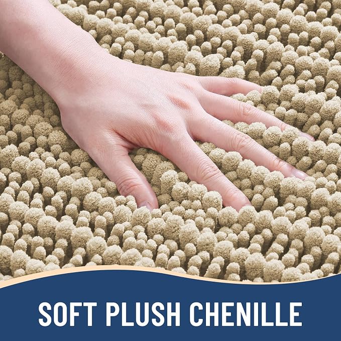 Arotive Bathroom Rugs Mat 24x16, Soft Absorbent Chenille Shaggy Bath Mat | Beige, Machine Wash Dry, Bath Rugs for Bathroom Floor, Tub and Shower, Home Decor Accessories