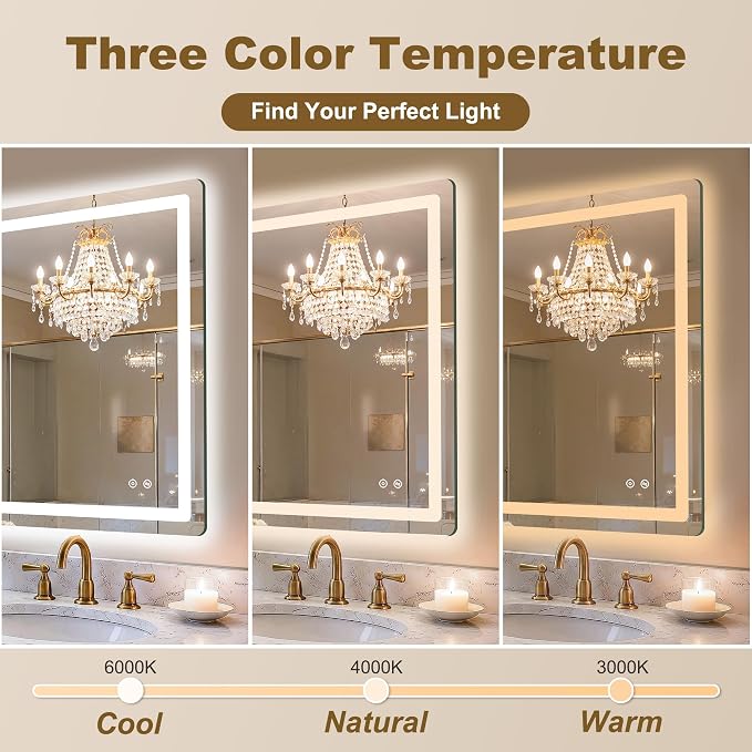 LED Bathroom Mirror with Lights, 2 Pack 32" x 24" Lighted Vanity Mirror | Frontlight+Backlit, 3 Colors Dimmable Brightness, Anti-Fog, Memory Function, Shatterproof Tempered Glass, Horizontal/Vertical