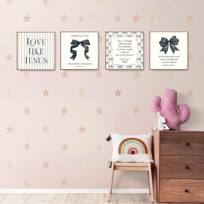 LARTSFRO Coquette Black Bow Jesus Wall Art Decor Posters, Black Bow Room Christian Bedroom Bathroom Wall Art Decor Aesthetic for Teen Girls College Gifts, Inspirational Bible Verses Bow Wall Decor, 10x10 Inch Set of 4 Bow Pictures(UNFRAMED)