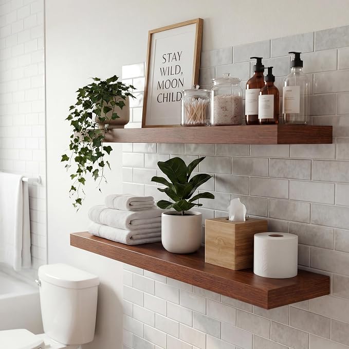 30 in Floating Shelves for Wall Decor Color Walnut,Pack 2 | Modern floating shelves for living room,bedroom,kitchen and bath.Organize & display books,photos and decor.easy mount,sturdy.