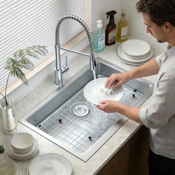 Sink Rack for Bottom of Sink, Stainless Steel Sink Protector, Scratch Prevention, Drainage Support, Stainless Steel, 23 * 13 inch