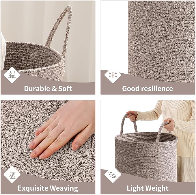 Laundry Basket Hamper Tall Rope Storage Woven for Blanket toys Dirty Clothes in Living Room Bathroom Bedroom (Tan, 80L/21.3Gal)