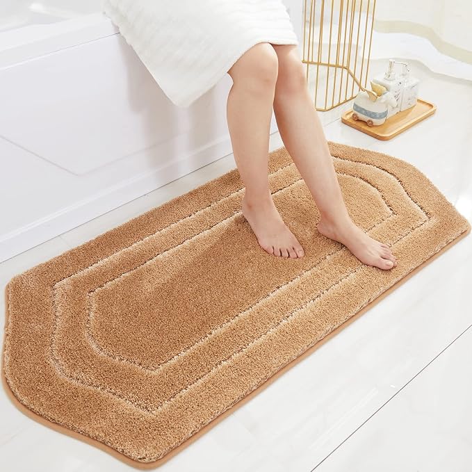 COSY HOMEER Non-Slip Bath Mat Extra Thick Absorbent Plush Washable | 24"x48" Beige Non-Slip Extra Thick Plush Absorbent Machine Washable Bath Mat Bathroom Rug Floor Tub Shower