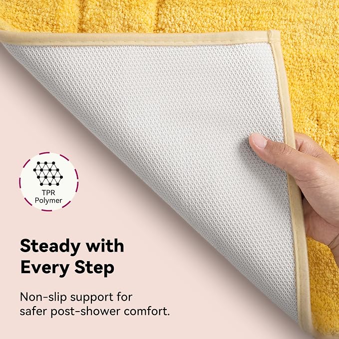 GRANNY SAYS Yellow Bathroom Rug 32" x 20", Non-Slip Microfiber Bath Mat | Ultra-soft, durable TPR backing for reliable grip, fast water absorption, machine washable for Vanity, Shower, Tub