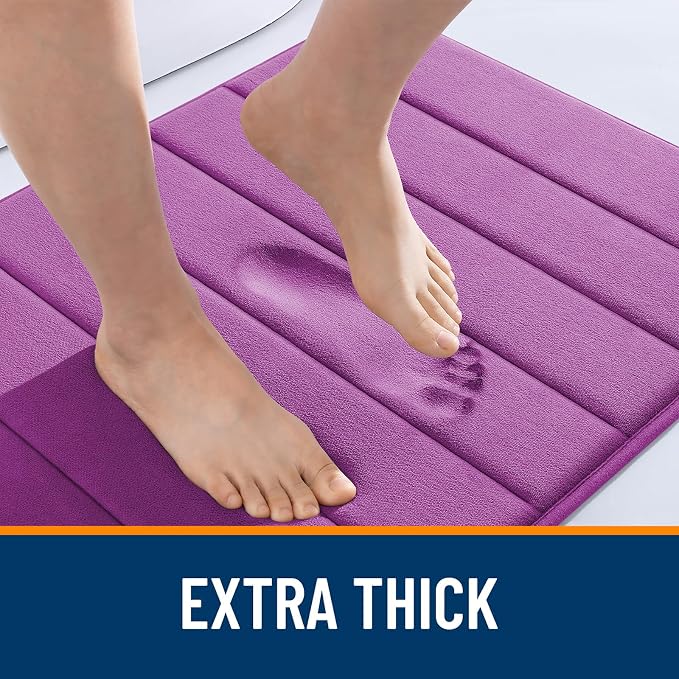 OLANLY Memory Foam Bath Mat 35x24, Super Soft and Absorbent Bathroom Rugs | Purple, Quick Dry Bath Rug, Machine Washable Shower Floor Mats, Bathmat Carpet for Bathroom Floor, Tub and Shower