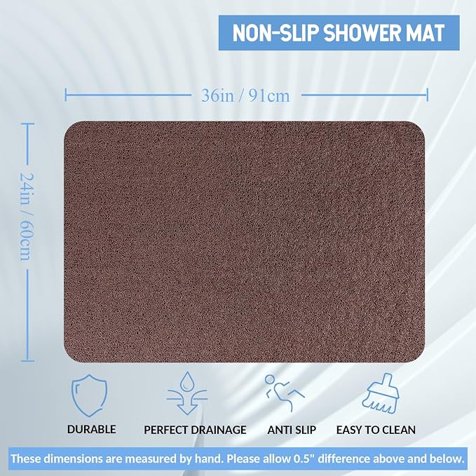 Hargiis Non-Slip Bathtub Mat, Anti Slip Shower Mat, Fast Drying Bathtub Mats, Foot Scrubber Mat, Anti Slip Mat for Tub, Floor, Bathroom, Kitchen, Home, Hotel (Brown 36"×24")