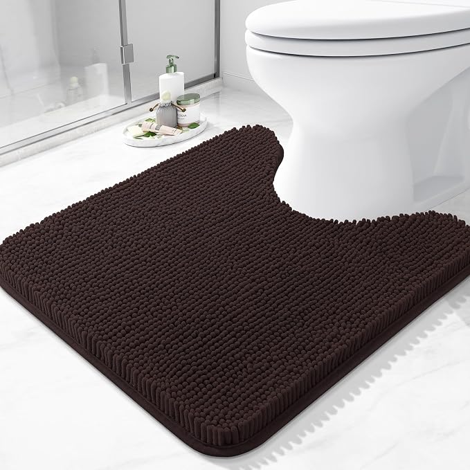 Arotive Bathroom Toilet Rugs Chenille U Shaped 20x20, Brown | Extra Soft Absorbent Shaggy Chenille Contour Bath Rugs for Toilet, Machine Washable Rubber Backing Contoured Bath Mats
