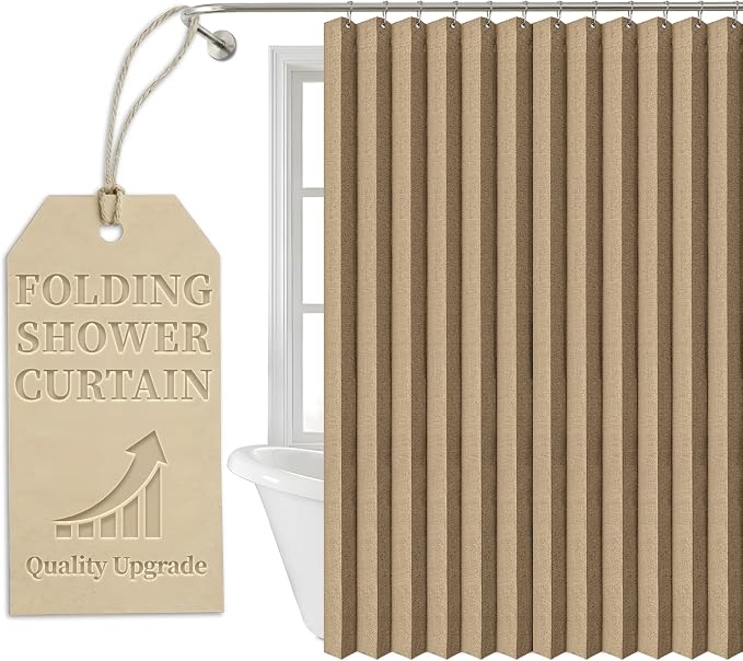 AJAZZ Magnetic Folding Shower Curtains Fabric Polyester Material Waterproof Shower Curtain Suitable for Family Hotel Homestay (Brown,72" W x 78" L) 1 Panel