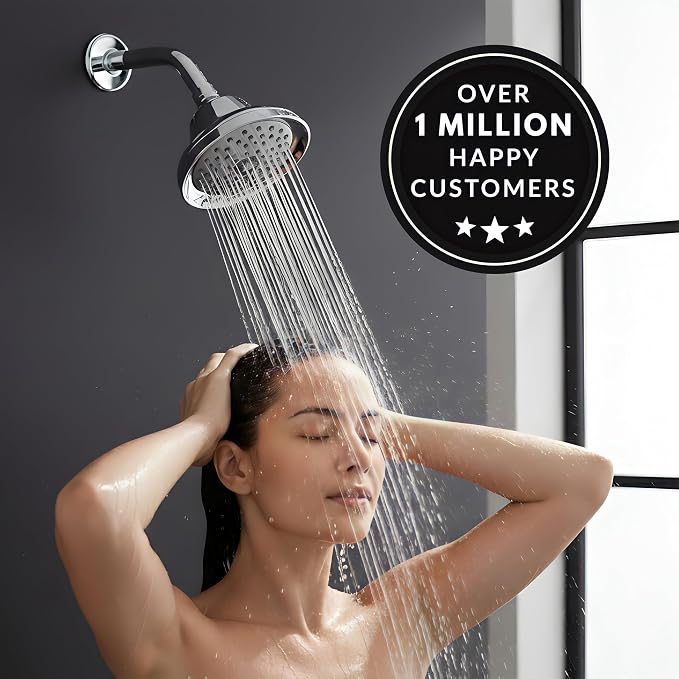 Massage Shower Head With Mist - 2.5 GPM - Polished Chrome | High Pressure Boosting, 6 Function Adjustable Massaging Rainfall Showerhead For Low Flow Baths With Water Saving Nozzles