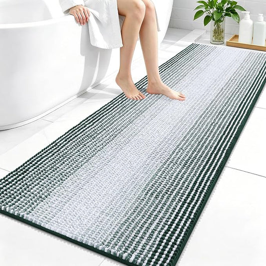 OLANLY Bathroom Runner Rugs 59x24, Soft Chenille Bath Rugs, Blackish Green | Extra Absorbent, Rubber Backing, Machine Wash Dry, Bath Mats for Bathroom Floor, Tub and Shower, Home Decor Accessories