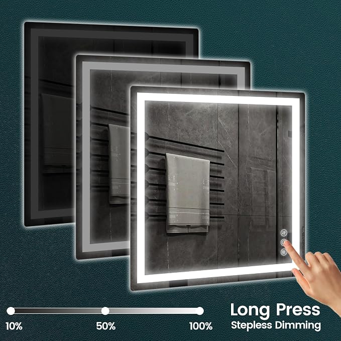 36" x 36" LED Bathroom Mirror with Lights, Memory Vanity Mirror | Anti-Fog, 3 Color Modes, Dimmable, Front Lit, Memory Function, Tempered Glass, Lighted Bathroom Mirror for Wall