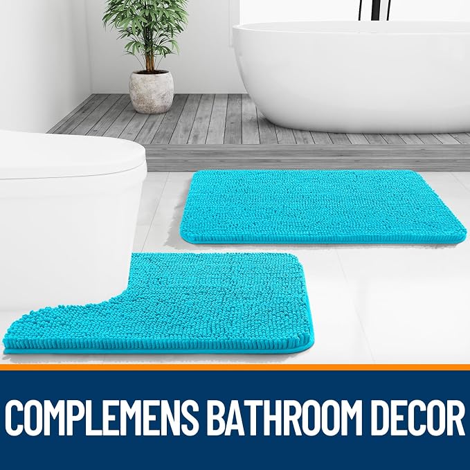 OLANLY Bathroom Rugs 30x20, Extra Soft Absorbent Chenille Bath Rugs | Aqua Sky, Quick-Drying Rubber Backing, Machine Washable Bath Mat for Bathroom Floor, Tub and Shower, Home Decor Accessories