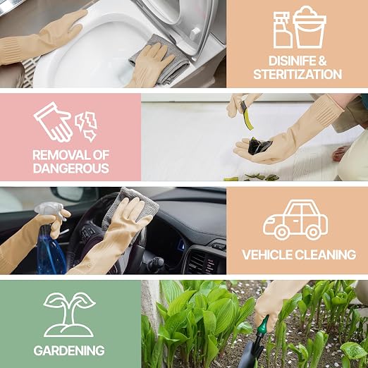 Rubber Dishwashing Gloves, Non-Slip Kitchen, Ivory Large, 3 Pairs | Korean natural latex, long cuff, thick and durable, textured non-slip grip, for dishwashing and kitchen cleaning