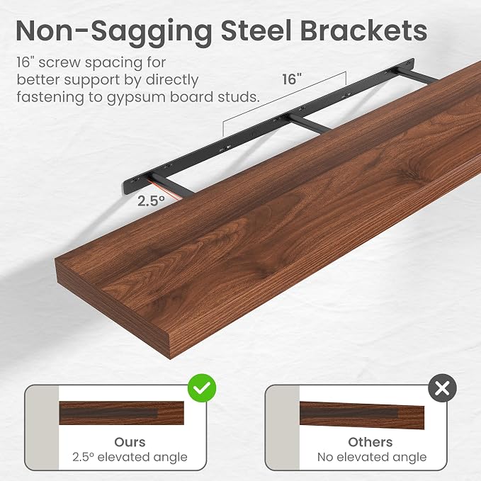 24 in Floating Shelves for Wall Decor Color Walnut,Pack 2 | Modern floating shelves for living room,bedroom,kitchen and bath.Organize & display books,photos and decor.easy mount,sturdy.