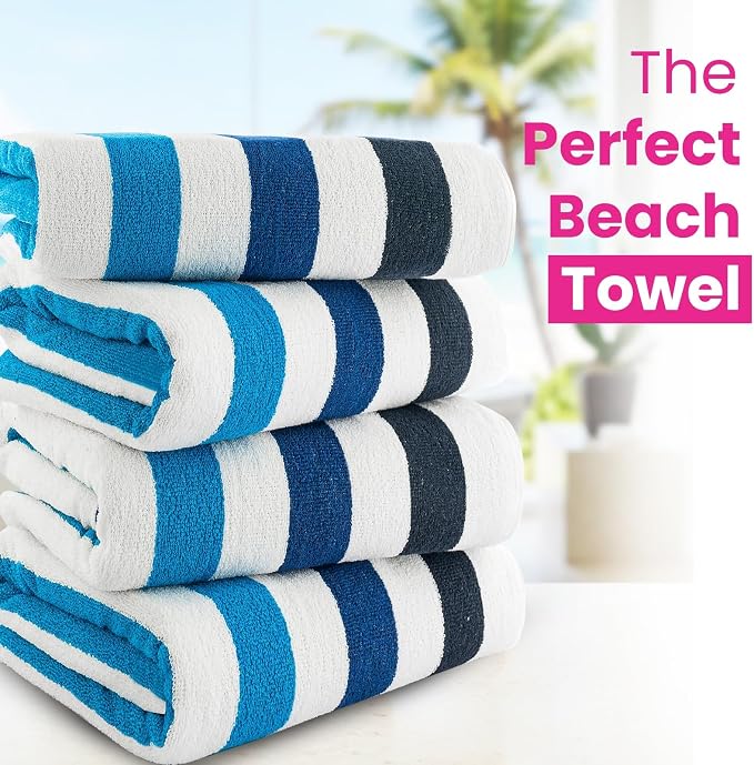 CASA COPENHAGEN Monaco Beach Towels Designed in Denmark Rough and Tough, Quick Dry, for Pool, Bath & Shower 30x60 inches 4 Pieces Cotton Beach Bath Towels Set - Multi Blue
