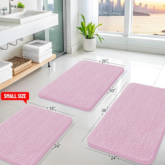 Arotive Bathroom Rugs 30x20, Soft Absorbent Shaggy Chenille Bath Rugs | Pink, Machine Washable Rubber Backing Bath Mats for Bathroom Floor Tub and Shower Home Decor Accessories