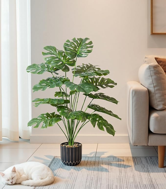florisso 28" Fake Plants Artificial Monstera Plant Tall Faux Plants | Indoor Outdoor Tree, Fade-Resistant, Zero Maintenance, Premium Durable for Living Room Bedroom Home House Decoration