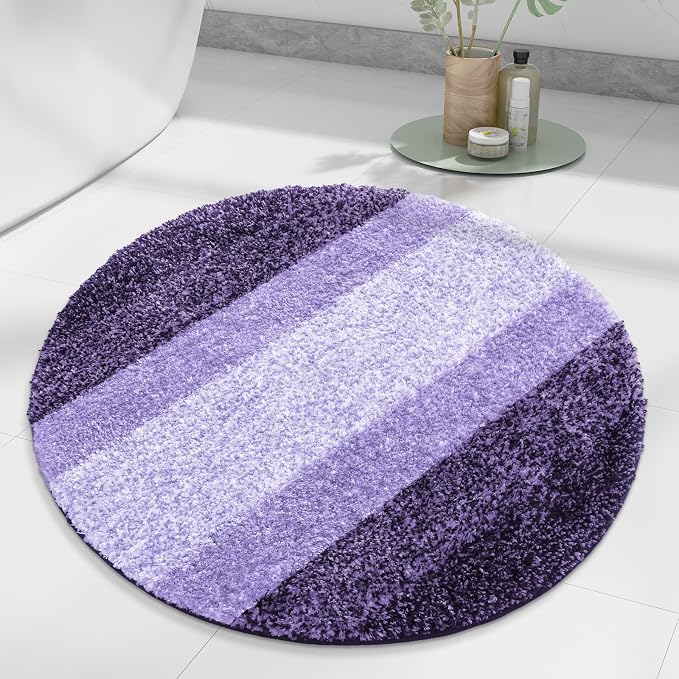 Arotive Microfiber Bathroom Rugs, Shaggy Soft and Absorbent Bath Rug, 24x24 | DarkPurple, Rubber Backing Thick Plush Machine Washable Dry Bath Mats for Bathroom, Tub and Shower, Round