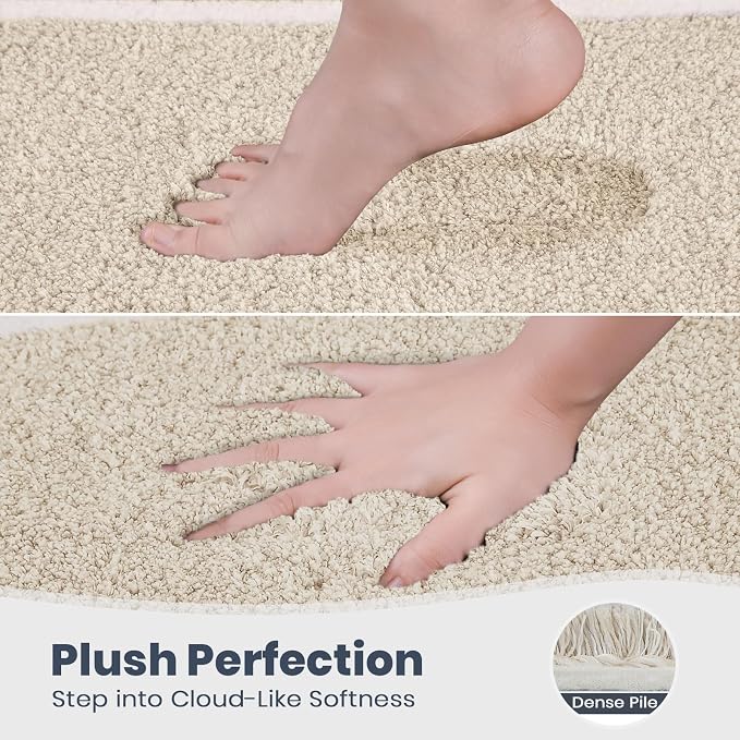 PURRUGS Bathroom Rug, Bath Mat, 20" x 24" U-Shaped, Beige | Machine Washable, Non-Slip, Waterproof TPR Backing, Super Absorbent, Quick Dry, Contour Rug for Toilet Base