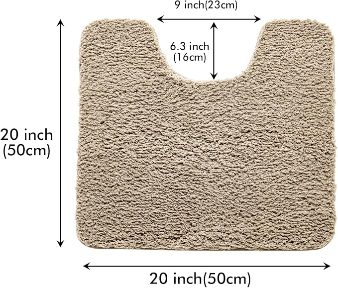 MIULEE Tan Toilet Bathroom Rug U-Shaped Microfiber Bath Mat 20x20 Inch | Absorbent, Non Slip, Quick Dry, Fluffy Bath Rugs for Bathroom Floor Tub Showers, Machine Washable