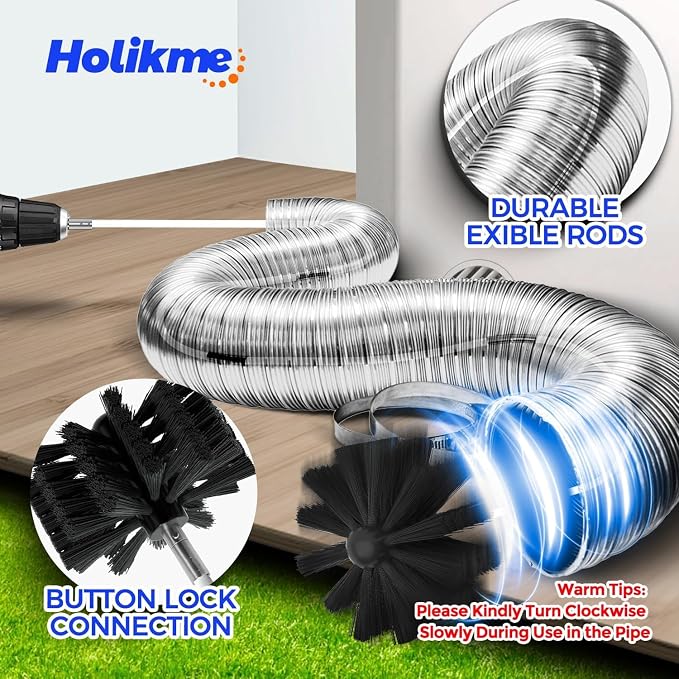 Holikme Dryer Vent Cleaner Kit - 35Ft Flexible Lint Brush for Deep Cleaning | Dryer Vent Cleaner Brush with Drill Attachment, Removes Years of Lint Buildup, Improves Airflow, Faster Drying & Fire Safety