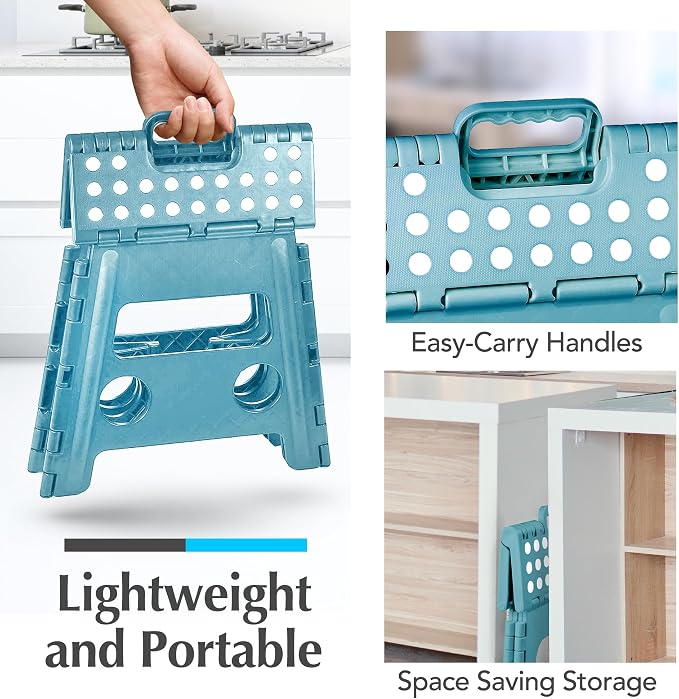 Handy Laundry Folding Step Stool 13 Inch, Teal, Non-Slip Holds 300 lbs | 13 Inch, Teal, Foldable Collapsible Step Stool, Non-Slip, Holds 300 lbs, Kitchen Bathroom Bedroom, Adults