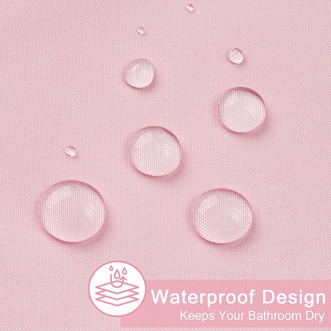AooHome 72x96 inch Fabric Shower Liner, Extra Long Solid Color Shower Curtain with Hooks, Weighted Hem, Water Repellent, Pink