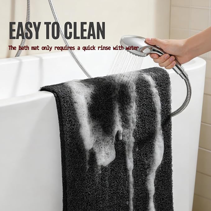 47 * 16in Shower Mat Bathtub Mat Non Slip | Bathmats Non Slip, Quick Drying Foot Scrubber Loofah Mats for Inside Shower, Tub, Bathroom, Home, Black