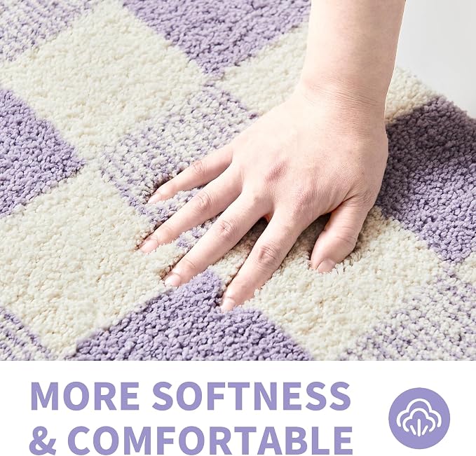 CozeCube Lavender Checkered Bath Mat 36"x24" Non Slip Washable Rug | For Bathroom Non Slip, Fluffy Absorbent Microfiber Bath Mats Machine Wash, Stylish Large Aesthetic Bathroom Rugs