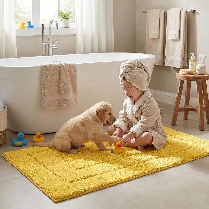 GRANNY SAYS Yellow Bathroom Rug 36" x 24", Non-Slip Microfiber Bath Mat | Ultra-soft, durable TPR backing for reliable grip, fast water absorption, machine washable for Vanity, Shower, Tub
