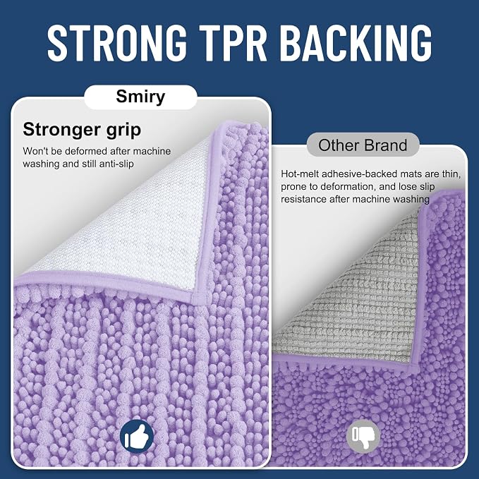 Smiry Bathroom Rugs 36X24, Extra Soft Rubber Backing Chenille Bath Mats | Purple Machine Washable Non Slip Quick Dry Bath Mats for Bathroom Floor, Tub, Shower, Home Decor Accessories