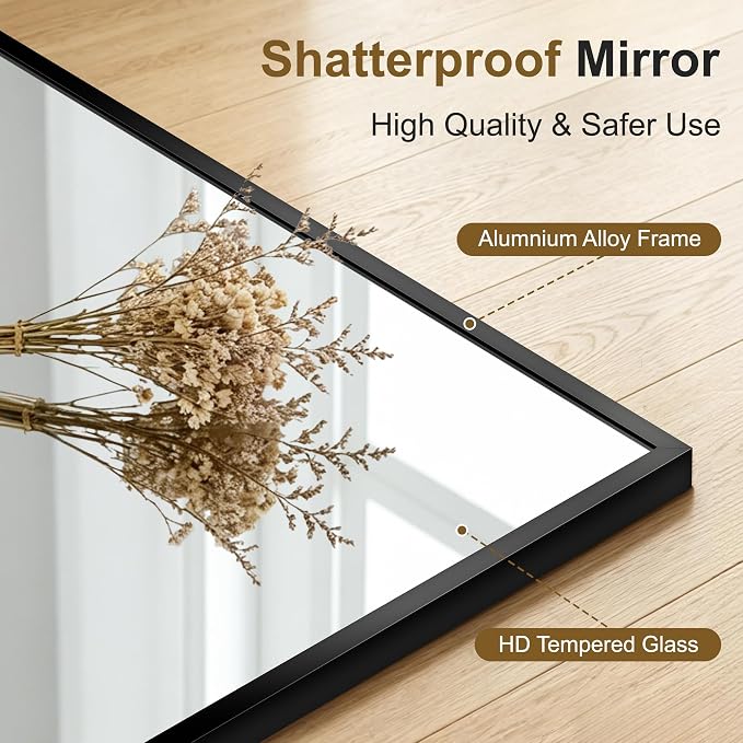 Bathroom Vanity Mirror for Over Sink, 60x36 Inch Matte Black Mirror | Shatterproof Tempered Glass, Anti-Rust Metal Frame, Rectangle Wall Mirrors for Bedroom, Living Room & Entryway