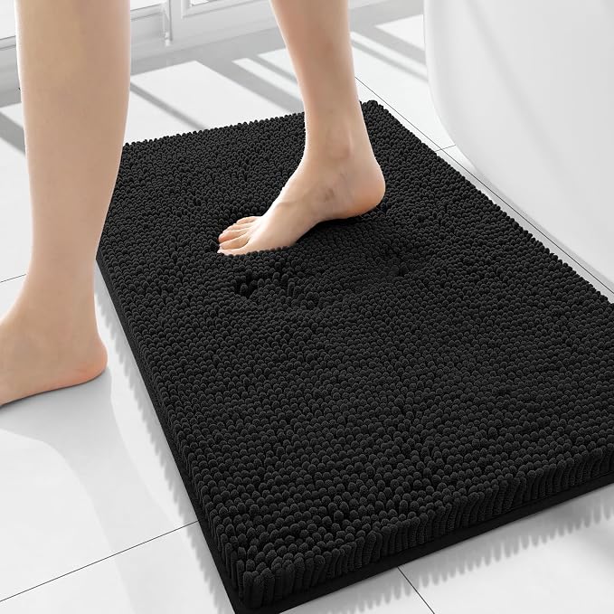 Smiry Bathroom Rugs 59X20, Luxury Chenille Extra Soft Absorbent Bath Mat | Black, Machine Washable Non-Slip Plush Bath Mats for Bathroom, Tub, Shower, and Floor, Home Decor