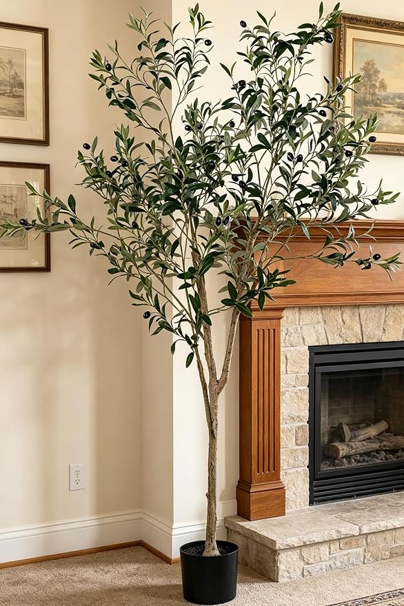 6FT Artificial Olive Tree Indoor for Living Room Decor with Planter | Fake Indoor Plants, Faux Plant Trees in Potted, Bendable Oliver Branch Leaves and Fruits for Modern Home House Office Decor