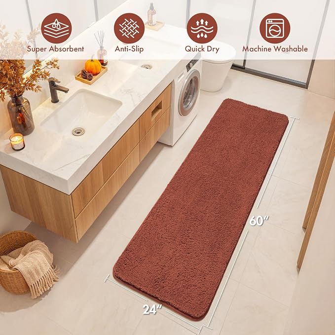 MIULEE Fall Rust Bathroom Runner Rugs Soft Microfiber Bath Mat 24x60 Inch | Absorbent, Non Slip, Quick Dry, Fluffy Bath Rugs for Bathroom Floor Tub Showers, Machine Washable