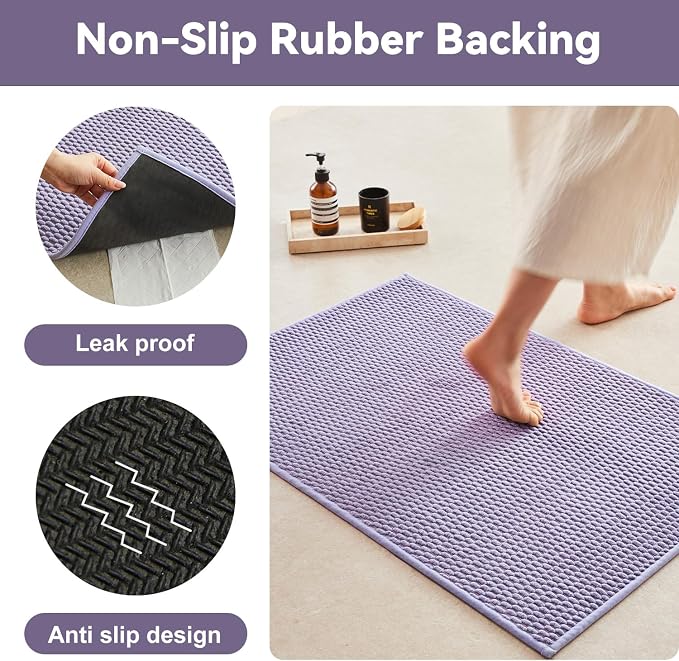 Triohero Bathroom Rugs Non Slip Washable, Super Absorbent Thin Bath Mat Small Quick Dry Low Pile Bathroom Rug, Lavender 16"x24"