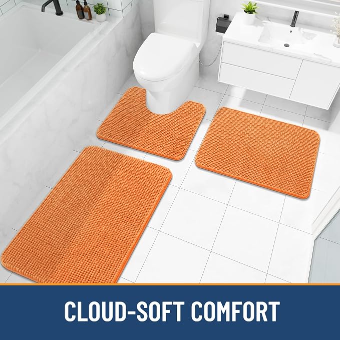 Arotive Chenille Bathroom Rugs 36x24, Soft Absorbent Bath Mat, Coral | Rubber Backing, Machine Washable Dry Bath Mats for Bathroom Floor, Tub and Shower, Home Decor Accessories