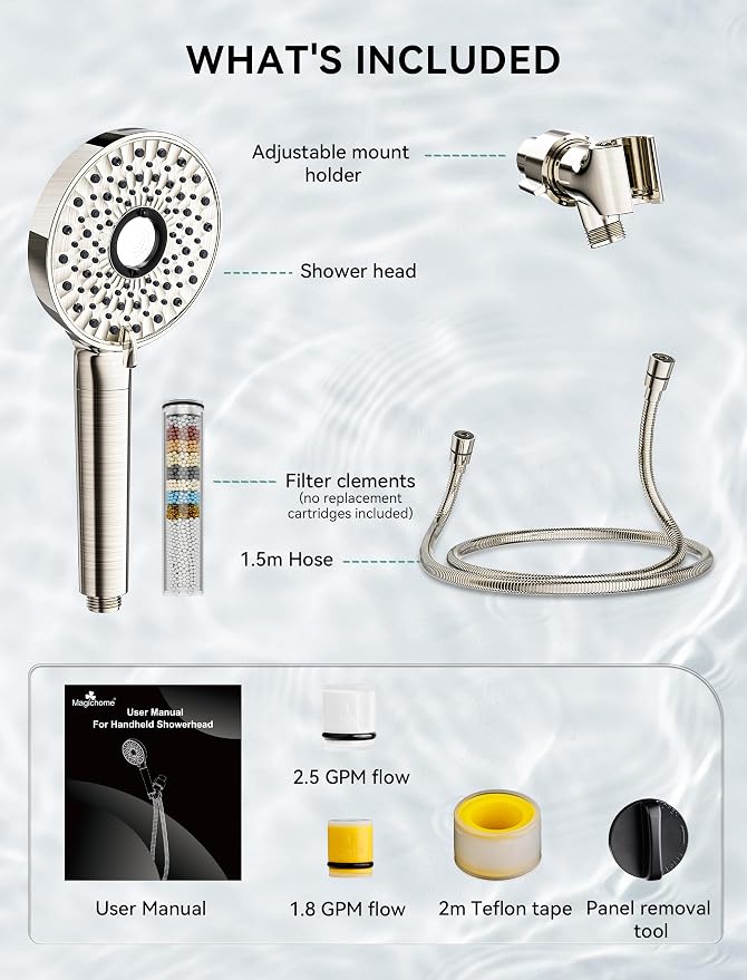 Magichome Shower Head with Handheld, High Pressure 10-Spd Detachable Chrome Showerhead with Stainless Hose