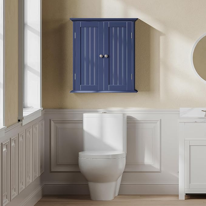 ChooChoo Bathroom Wall Cabinet with 2 Doors, Over The Toilet | 8.8"D x 21.1"W x 24"H, Medicine Cabinet, Adjustable Shelves, Cupboard, Navy Blue