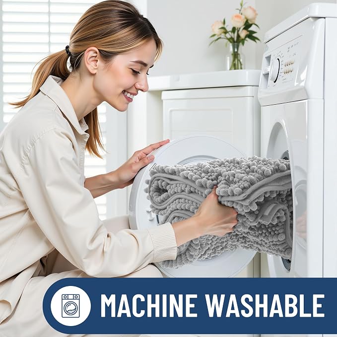 Smiry Bathroom Toilet Rugs U Shaped 24X20, Chenille Bath mats for Toilet | Light Grey Extra Soft Absorbent Non Slip Rubber Backing Contour Bath Rugs for Toilet, Machine Washable Contoured Bath Mats