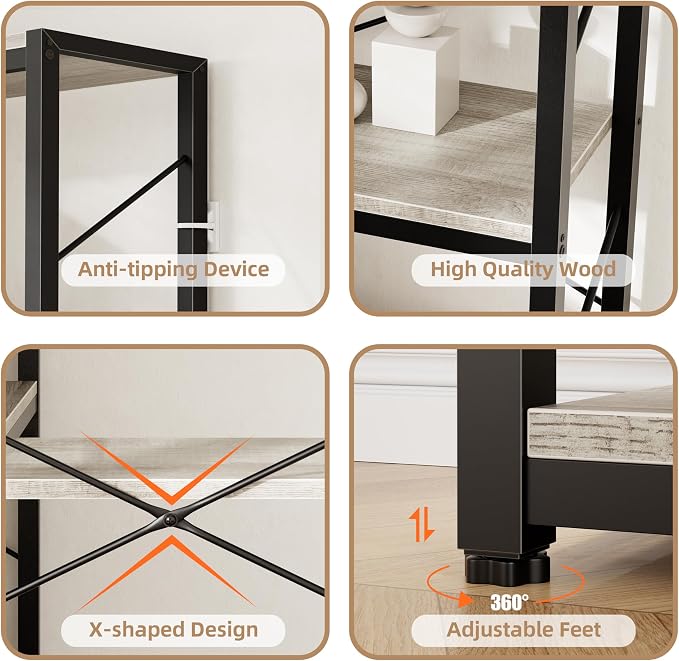 Shintenchi 5 Tier Corner Bookshelf, L Shaped Large Bookcase, Grey | Etagere Bookcase, Corner Shelf Display Storage Rack, with Metal Frame, for Living Room, Bedroom, Office