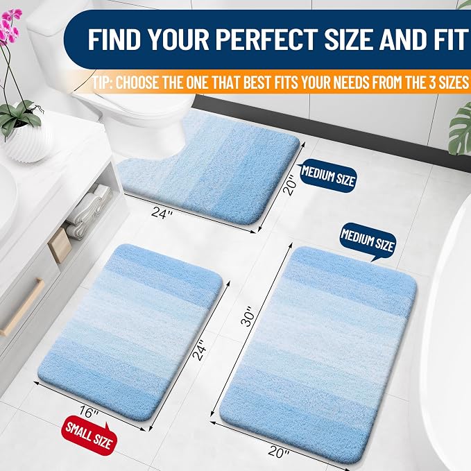 OLANLY Bathroom Runner Rug 44x24, Extra Soft Absorbent Microfiber Bath Rugs | Sky Blue, Non-Slip Quick-Drying Rubber Backing, Washable Long Bath Mat for Floor, Tub and Shower, Home Decor