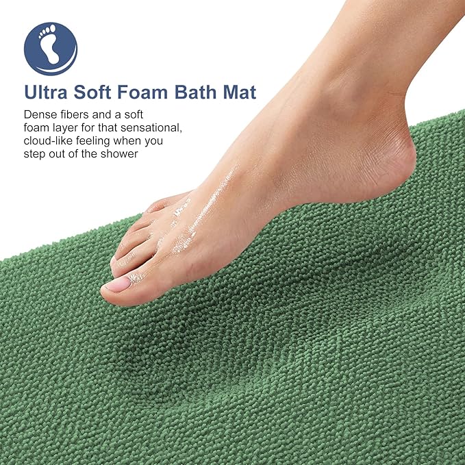 OLANLY Memory Foam Bathroom Runner Rugs 47x17, Long Bath Mats, Olive Green | Soft Quick Dry Bath Rugs, Non-Slip, Absorbent Machine Washable Mat for Bathroom Floor, Tub and Shower, Home Decor Accessories