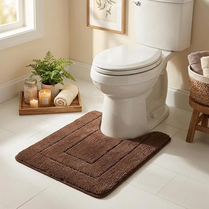 GRANNY SAYS Brown U Shaped Toilet Rug 20" x 24", Non-Slip Bath Mat | Soft microfiber, TPR backing, absorbs water quickly, machine washable, fits around most standard toilet bases