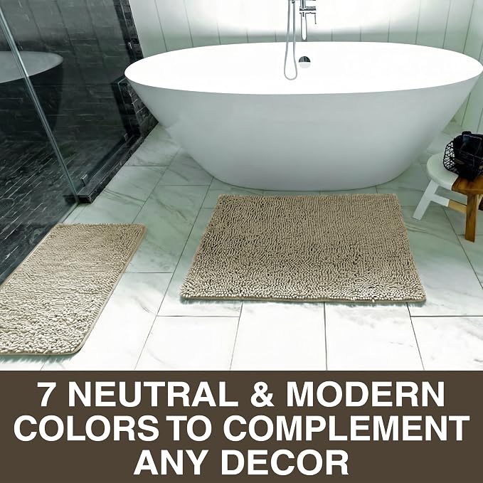 Neater Home Plush Bathroom Rugs 36x24 Thick Chenille Quick Dry Microfiber Absorbent Bath Mat, Soft Bath Rugs, Machine Washable Bathroom Floor Mat for Tub Shower Sink, Home Decor Accessories, Tan