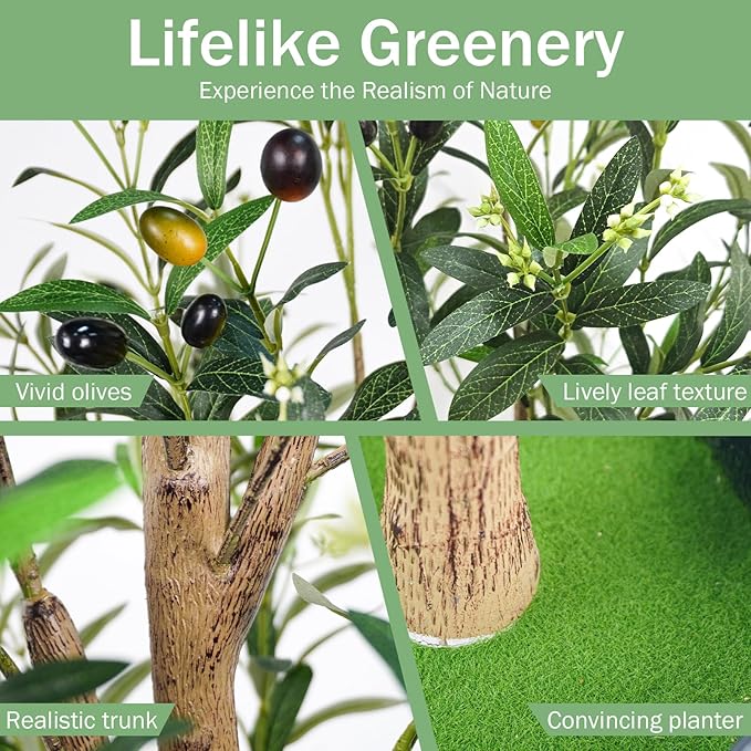 Caxchiling Artificial Olive Tree 6FT, 2 Pack Faux Floor Trees | Natural Wood Trunk with Fruits, Buds, Lifelike Olive Decor for Home Office, Living Room, Entryway Indoor Outdoor