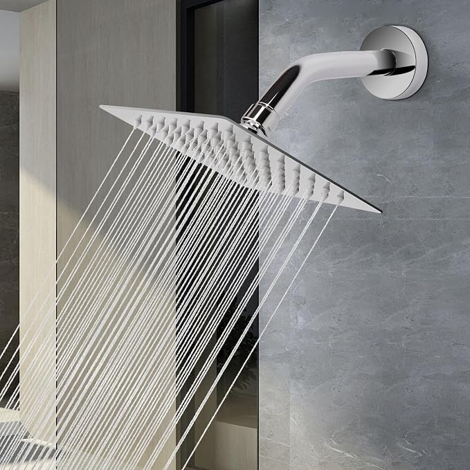 NearMoon Rain Shower Head, High Flow Stainless Steel Square Rainfall Shower, High Pressure Design, Awesome Shower Experience Even At Low Water Flow (6 Inch, Chrome Finish)