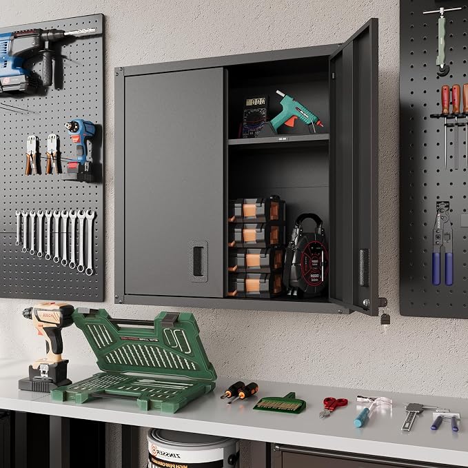 30 Inch Metal Wall Cabinet, Metal Wall Cabinet for Garage, 2pcs,Black | Wall Mount Cabinet with Lock and Adjustable Shelf, Lockable Storage Cabinet for Home Office,Garage,Gym,School