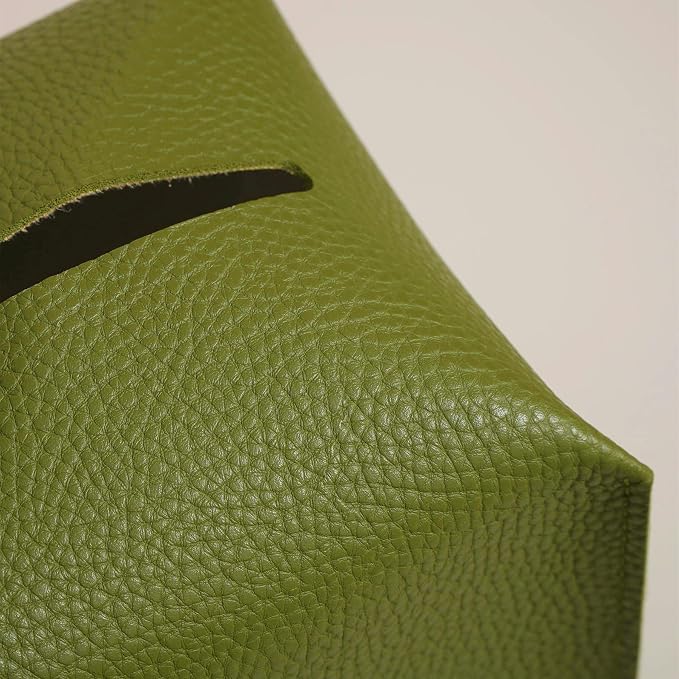 OLETHA Square Tissue Box Cover, Aesthetic Desk Decor, Green | Faux leather tissue box holder for room, home, office; fits Kleenex & Puffs cube boxes; velcro base; easy swap; wipes clean